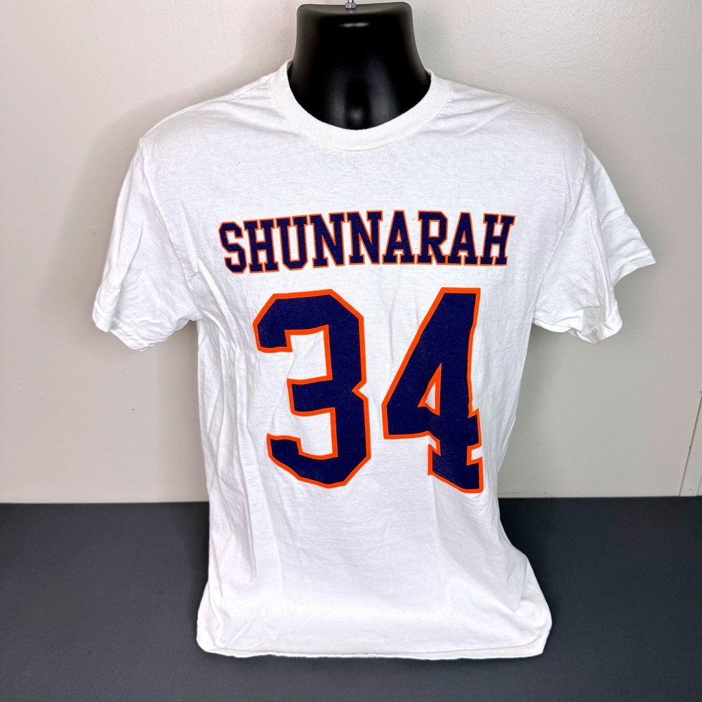 Gildan T-Shirt Mens Medium Shunnarah 34 Graphic Tee White Navy Orange Cotton